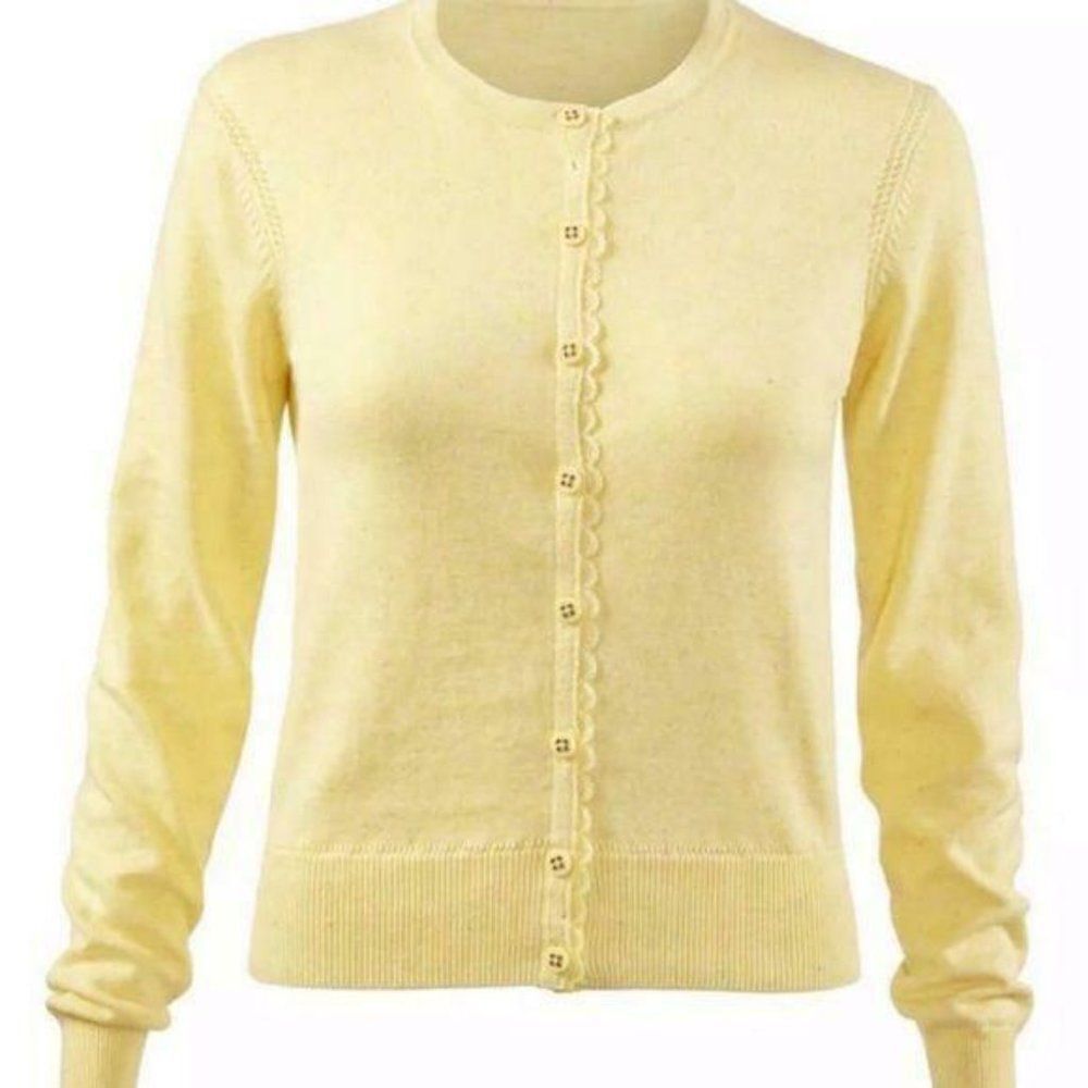 Cabi‎ Cardigan Sweater Yellow Size Medium Lace Confetti Sunny Sunshine Academia